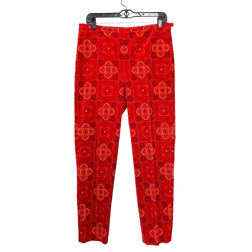 J. McLaughlin Red Orange Moroccan Print Velour Pants Womens 8